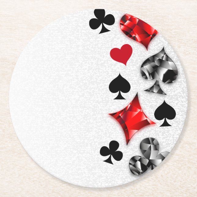 Poker Player Gambler Playing Card Suits Las Vegas Round Paper Coaster (Front)