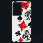 Poker Player Gambler Playing Card Suits Las Vegas Samsung Galaxy Case<br><div class="desc">Grey,  textured background with polygonal playing cards symbols. Symbols of playing cards,  heart,  diamond,  spade and club.</div>