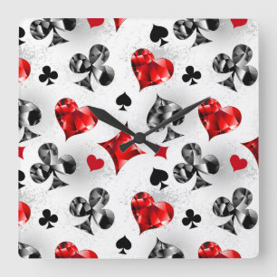 Poker Player Gambler Playing Card Suits Las Vegas Square Wall Clock