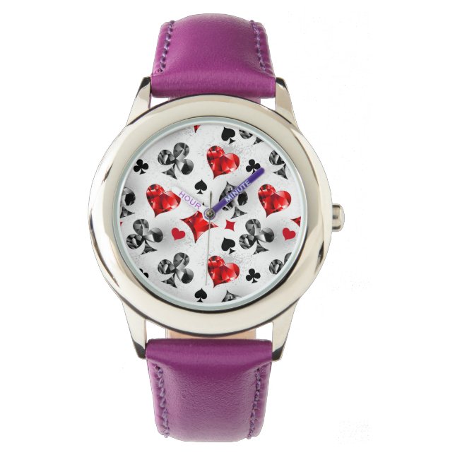 Poker Player Gambler Playing Card Suits Las Vegas Watch (Front)