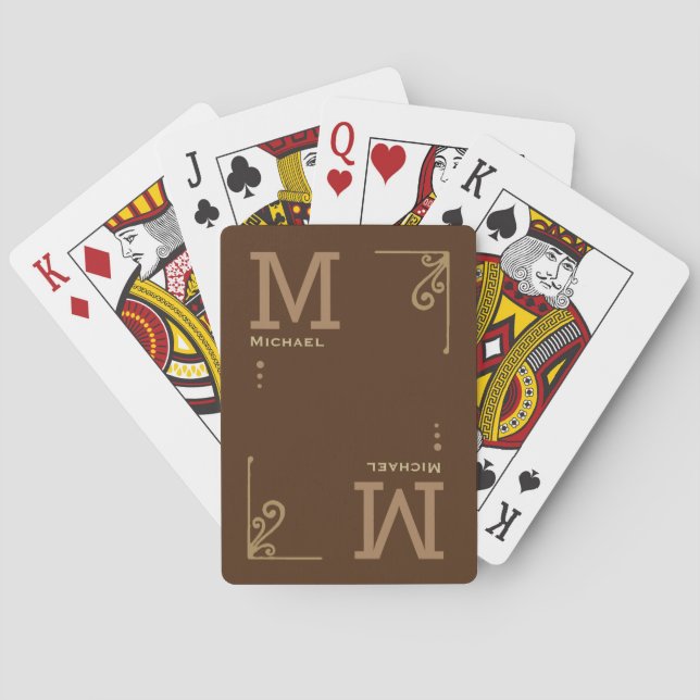 Poker Player Personalized Brownish Monogram  Playing Cards (Back)