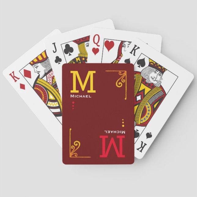 Poker Player Personalized DarkRed Monogram Playing Cards (Back)