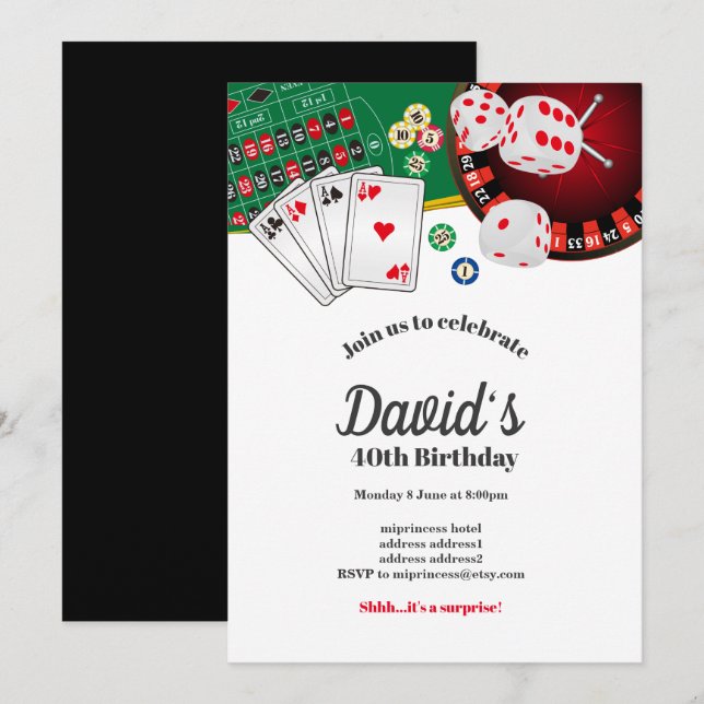 Poker Playing Card, casino party invite (Front/Back)