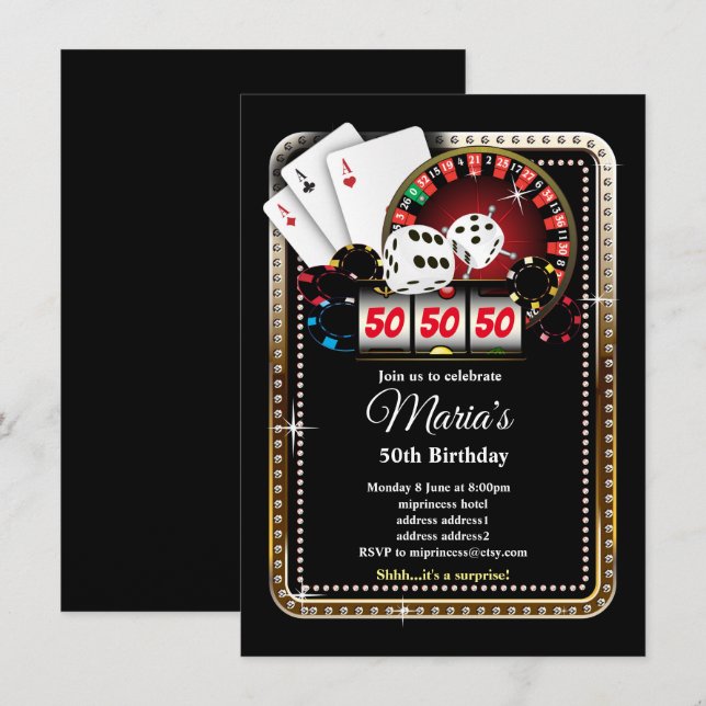 Poker Playing Card, invitation de la fête de casin (Devant / Derrière)