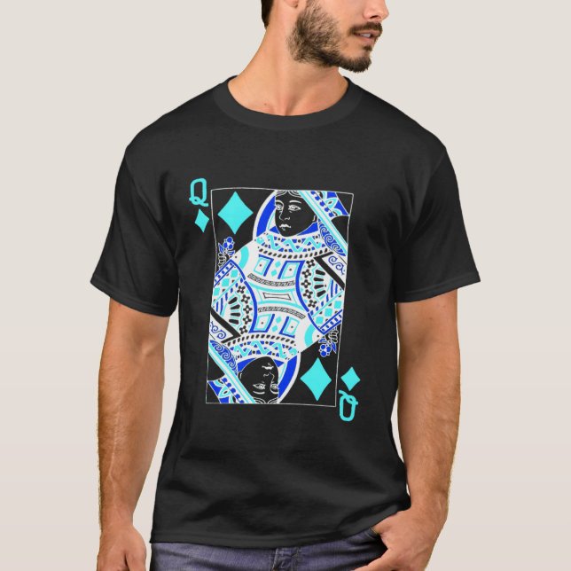Poker Playing Cards Negative Colour Queen Of Diamo T-Shirt (Front)
