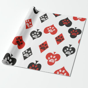 Poker playing gambling card with paws wrapping paper