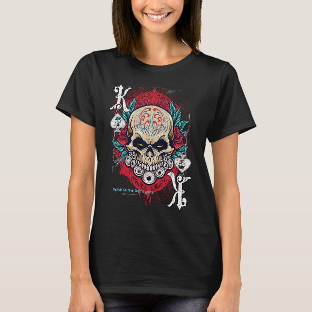 Poker Playing Sugar Skull Spades King Dia De Muert T-Shirt (Front)