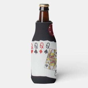 Poker, Quad Queens, Stubby Holder. Bottle Cooler