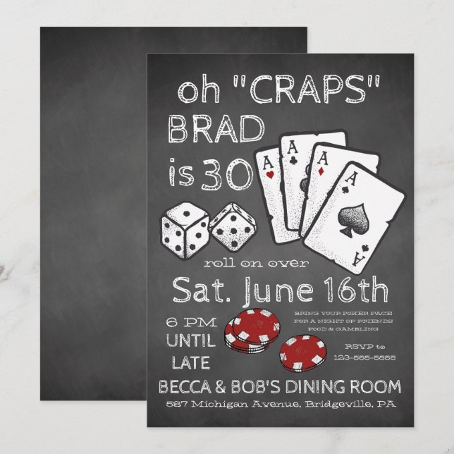 Poker Themed Party Invitation (Front/Back)
