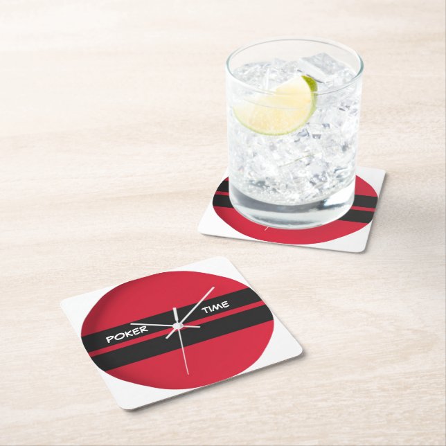 Poker Time Red White  Square Paper Coaster (Insitu)