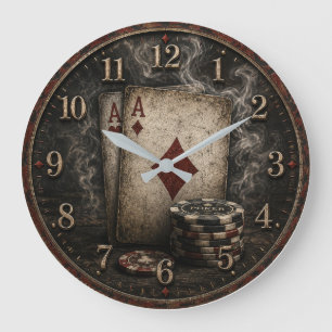 Poker Vintage Casino Decor Large Clock