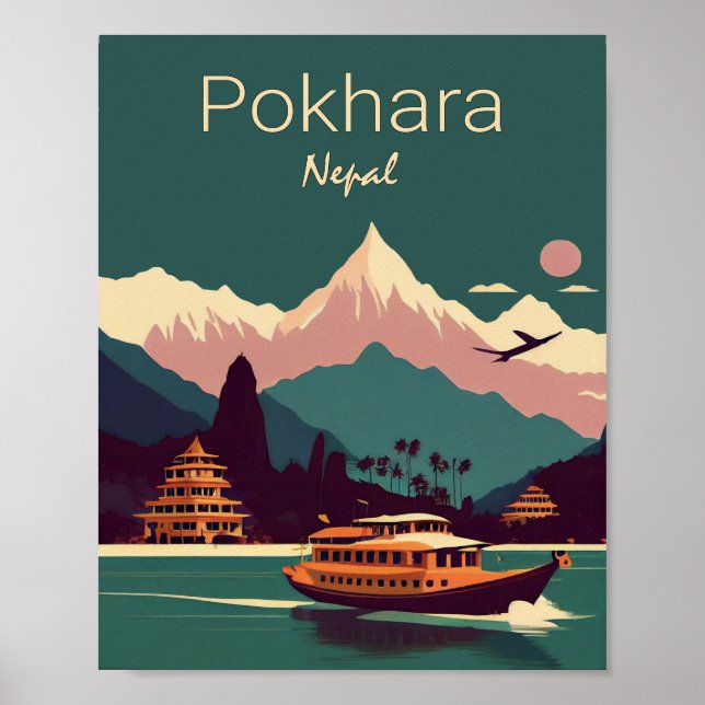 Pokhara Nepal Minimalist Vintage Travel Poster (Front)