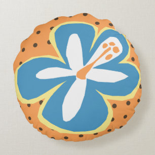 Pokii Hawaiian Aloha Hibiscus Polka Dot Reversible Round Pillow