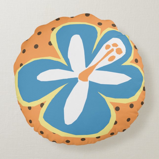 Pokii Hawaiian Aloha Hibiscus Polka Dot Reversible Round Pillow (Back)