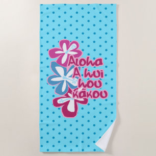 Pokii Hawaiian Aloha Hibiscus Turquoise Polka Dot Beach Towel