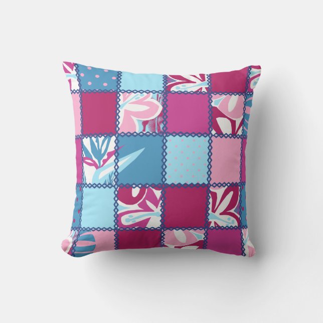 Pokii Hawaiian Patchwork Reversible Square Pillows (Front)
