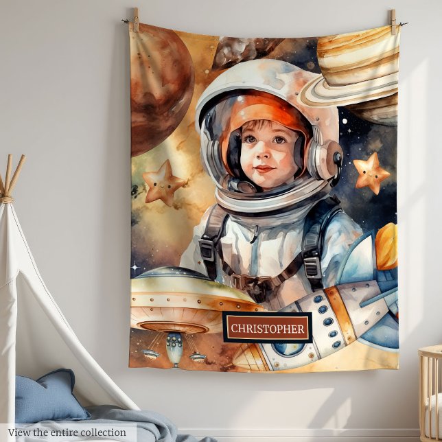 Polaire Astronaut & Planètes Nom Couverture - Cadeau pour  (Astronaut & Planets Name Blanket – Gift for Boy

)