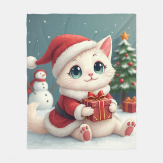 Polaire Blanche couverture bébé chat de Noël