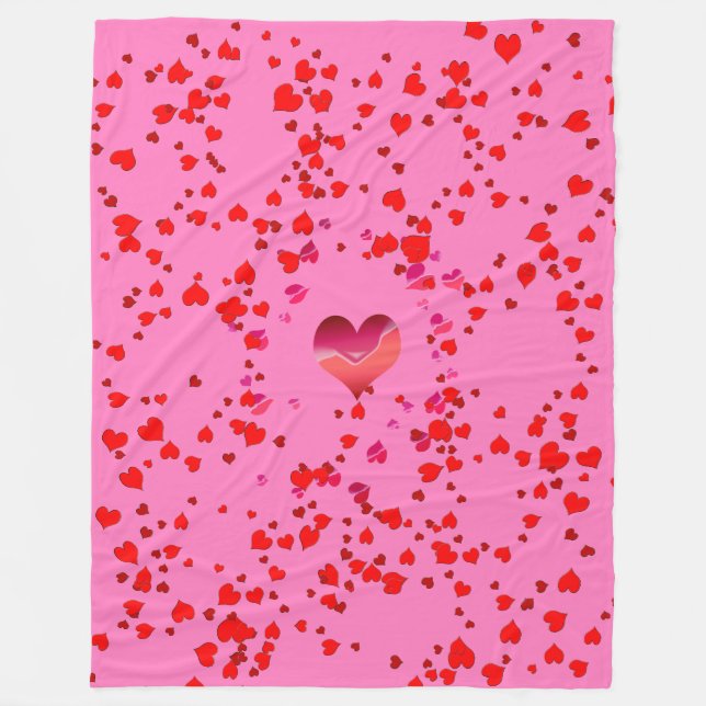 Polaire "Coeurs" couverture faite sur commande d'ouatine, (Devant)