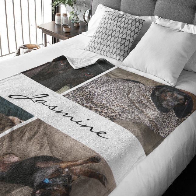 Polaire Collage photo blanc | Couverture de chien en polai (Capture precious pet moments with our Modern Pet Photo Collage Fleece Blanket. )