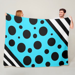 Polaire Couverture à pois et rayures bleus et noirs