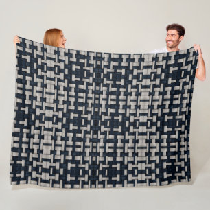 Polaire Couverture Bleue et Grise en Vannerie Tissée