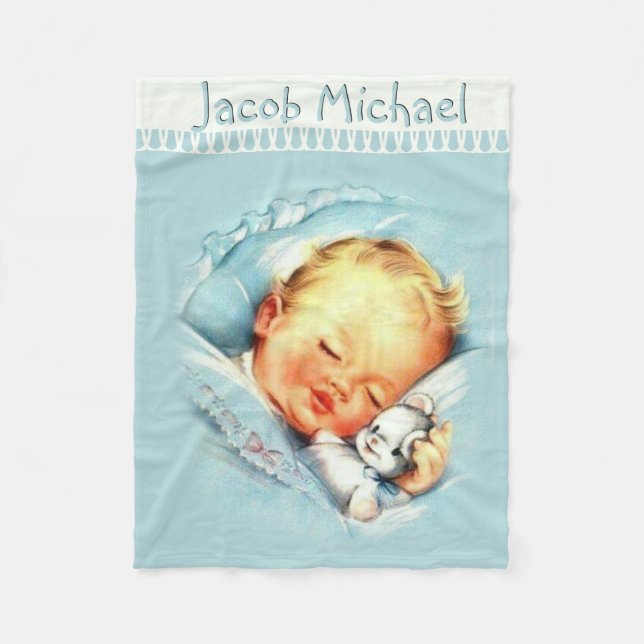 Polaire Couverture bleue pour bébé Vintage personnalisée (Devant)