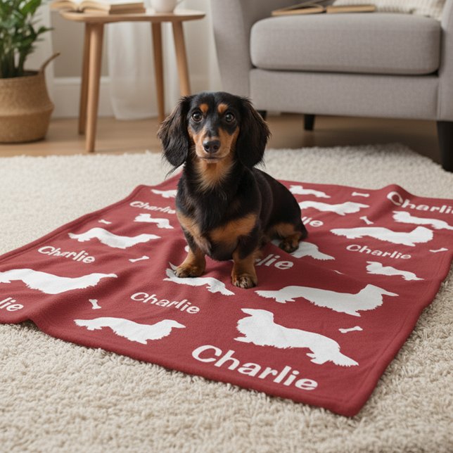 Polaire Couverture de cheveu long personnalisées (Wiener dog Memorial Gift for dachshund parents)