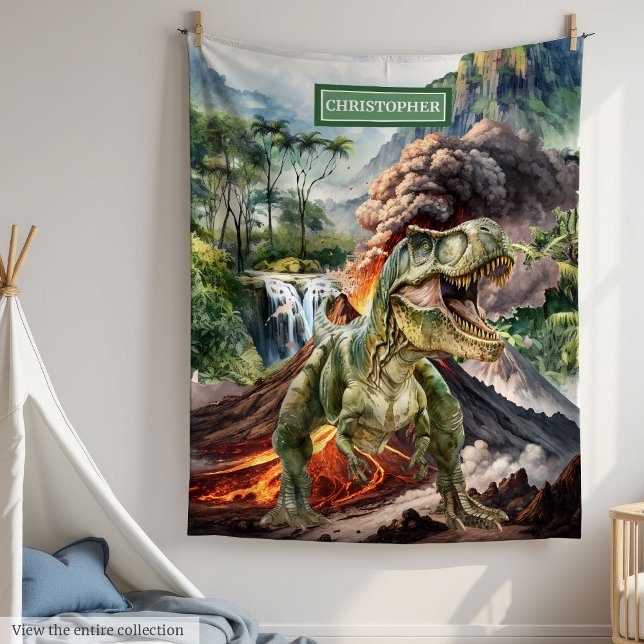 Polaire Couverture de dinosaure personnalisée Garçons Cade (Personalized Dinosaur Blanket Boys Gift Watercolor)