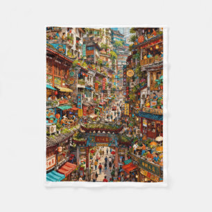Polaire Couverture de jet vibrante de marché de rue asiati