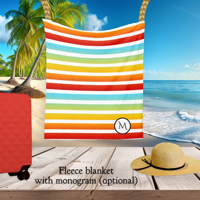 Polaire Couverture de la flotte de monogramme à arc-en-cie (Fleece blanket featuring your own monogram on a colorful rainbow striped pattern)