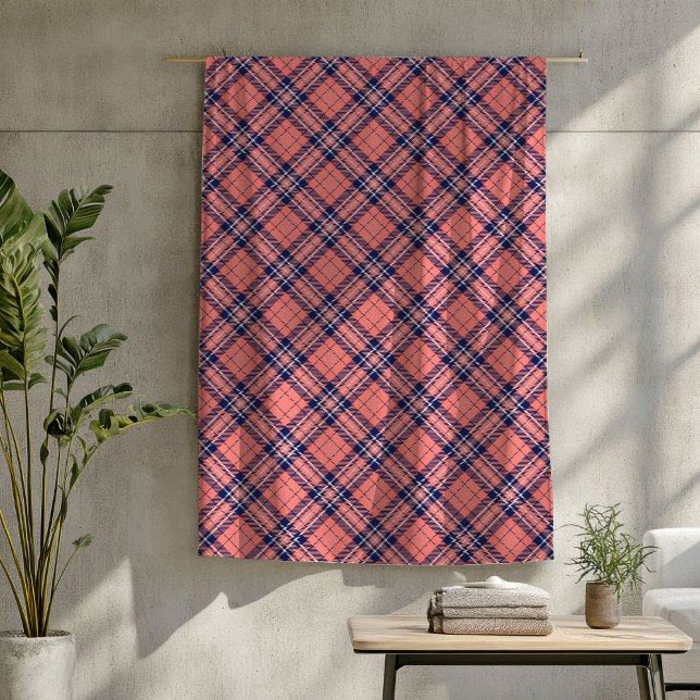 Polaire Couverture de la Marine de Corail - Charme rustiqu (Coral Navy Plaid Blanket – Rustic Charm for Home)
