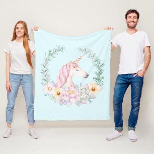 Polaire Couverture de licorne florale à l'aquarelle Couver
