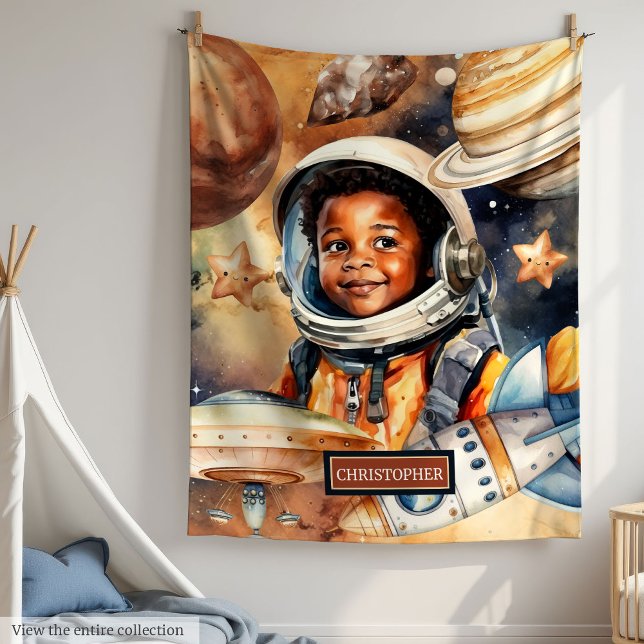 Polaire Couverture de navire Rocket Black Skin Boys's Birt (Rocket Ship Blanket Black Skin Boys’ Birthday Gift)