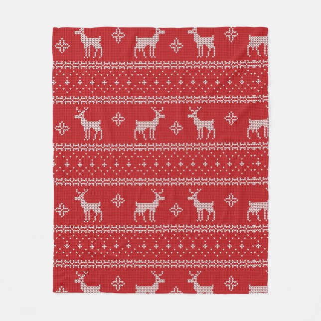 Polaire Couverture de Noël Rouge Knit Sweer Deer (Devant)
