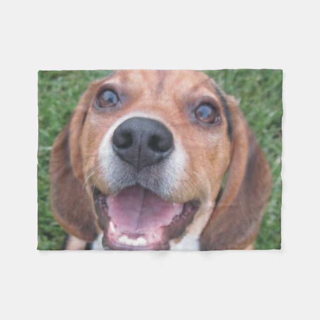 Polaire Couverture de sourire d'ouatine de beagle heureux (Devant (Horizontal))