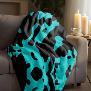 Polaire Couverture d'impression de vache noire et turquois
