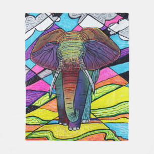 Polaire Couverture d'ouatine d'éléphant d'arc-en-ciel