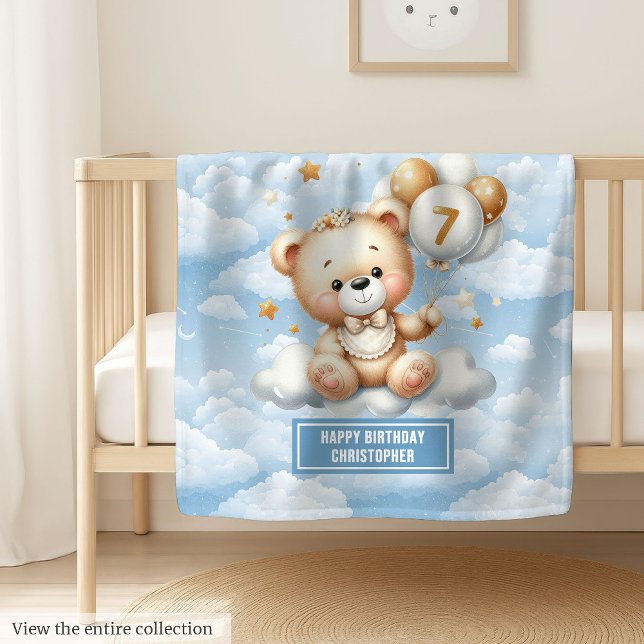 Polaire Couverture d'ours en peluche pour le garçon de 7e  (Monogram teddy bear blanket for 7th birthday boy)