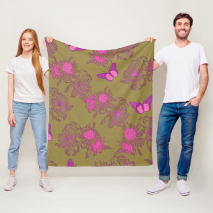 Polaire Couverture en molleton floral papillon rose olive