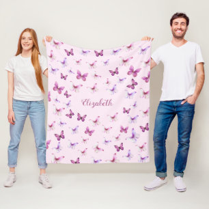 Polaire Couverture en molleton papillons roses personnalis