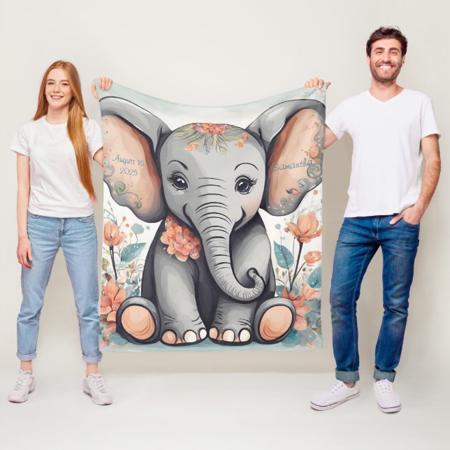 Polaire Couverture en molleton personnalisable éléphant bé (En situation)