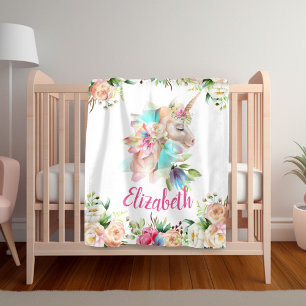 Polaire Couverture Fille Licorne Florale