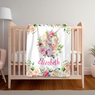 Polaire Couverture Fille Licorne Florale