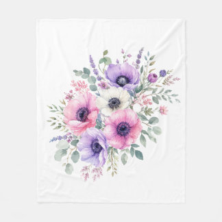 Polaire Couverture florale à fleur d'anémone à l'aquarelle