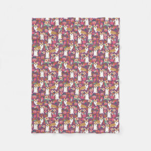 Polaire Couverture florale de corgi - pourpre