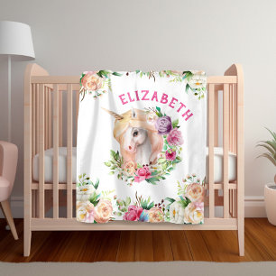 Polaire Couverture florale de la fille Unicorn