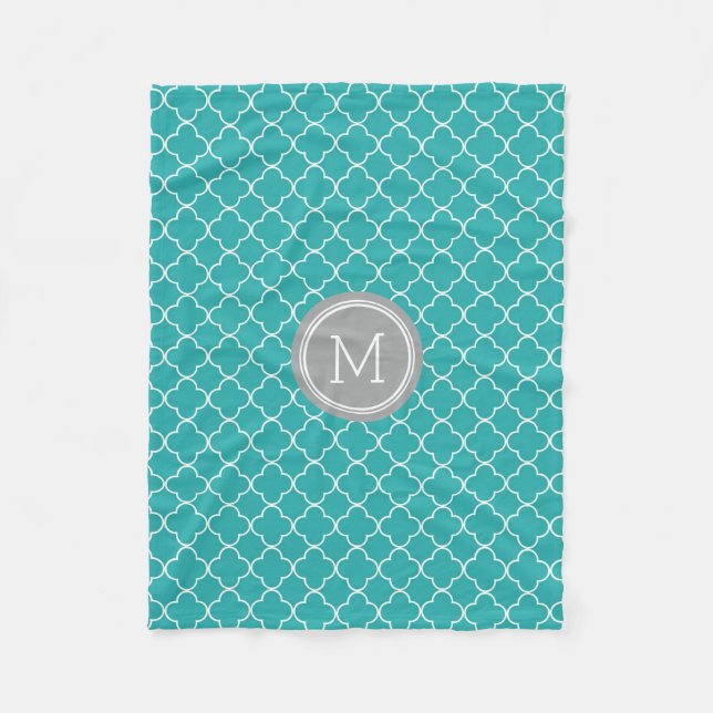 Polaire Couverture grise turquoise de monogramme de motif (Devant)