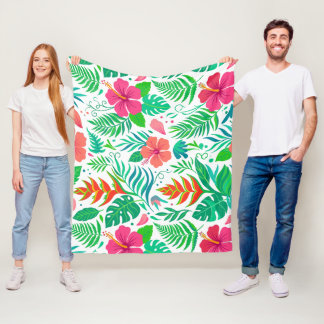 Polaire Couverture - Hibiscus et Monstera Tropicaux Vibran