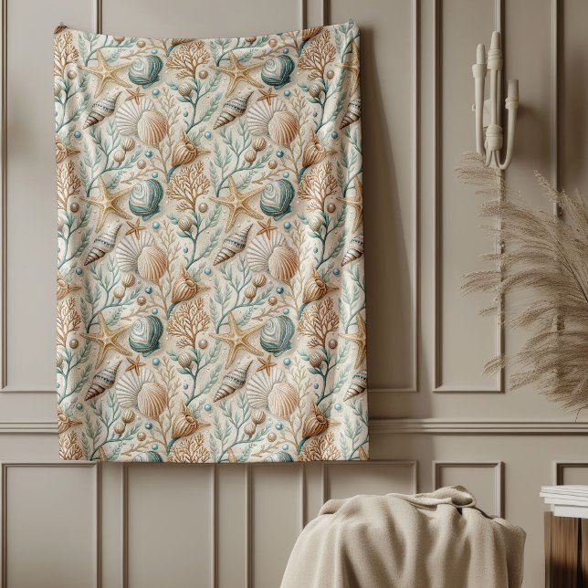 Polaire Couverture inspirée de l'océan avec motifs doux de (Ocean Inspired Blanket with Gentle Seashell Motifs)